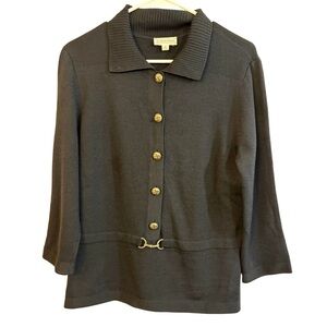 St. John Sport Black Knit Jacket Gold Buttons Hook Closure Size M USA Made
